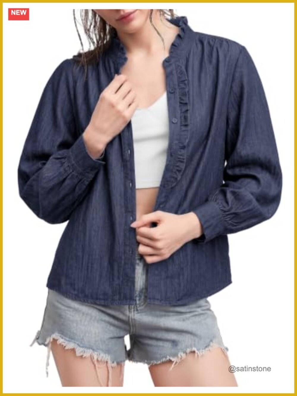 Ruffle Collar Button Down Blouse Long Sleeve Fall Top